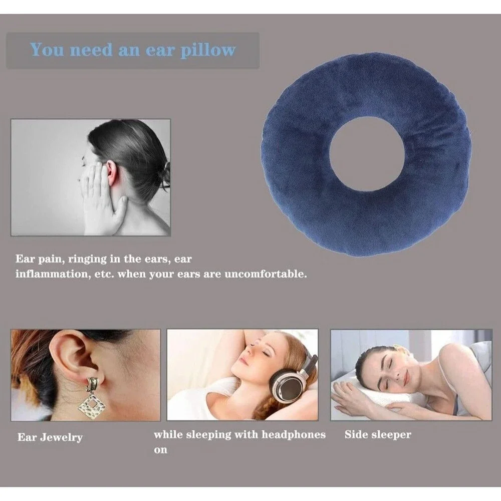 Ear Piercing Pillow for Side Sleepers Small Pillow with Hole Donut Pillow Blue